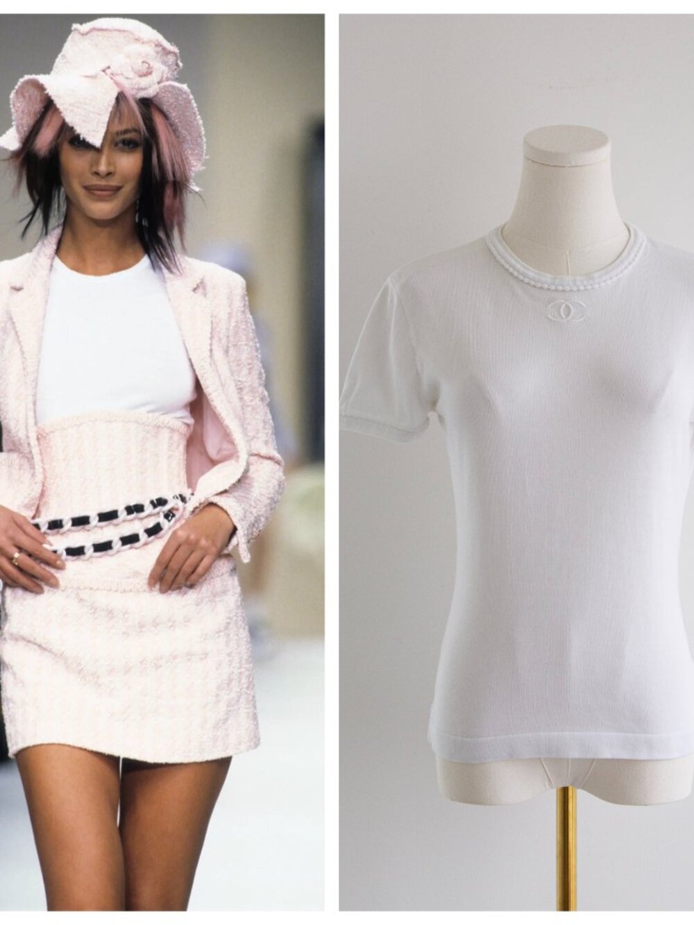 Chanel Vintage S/S1994 White Cotton Scalloped CC Logo 94P T-Shirt